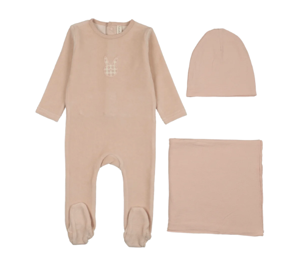 LILETTE VELOUR GINGHAM BUNNY LAYETTE SET (3M-6M)