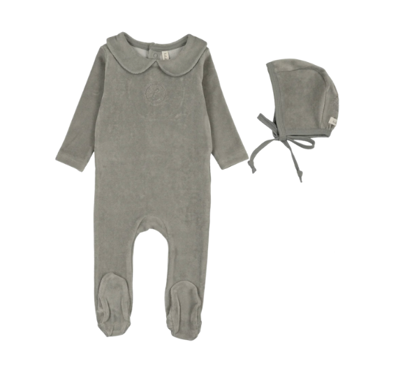 LILETTE VELOUR CREST EMBLEM FOOTIE SET (6M-12M)