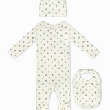 LITTLE PARNI FLORAL FOOTIE BEANIE & BIB (3M-18M)