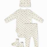 LITTLE PARNI FLORAL ONESIE LEGGINGS & BEANIE (3M-6M)