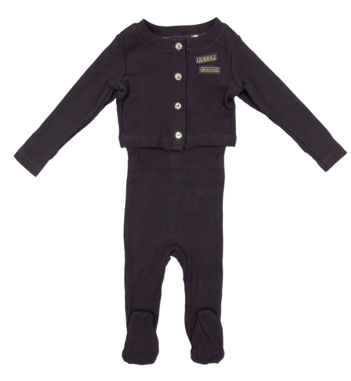 Crew Rib Velour Romper - Black Crew Rib Velour Romper - Black
