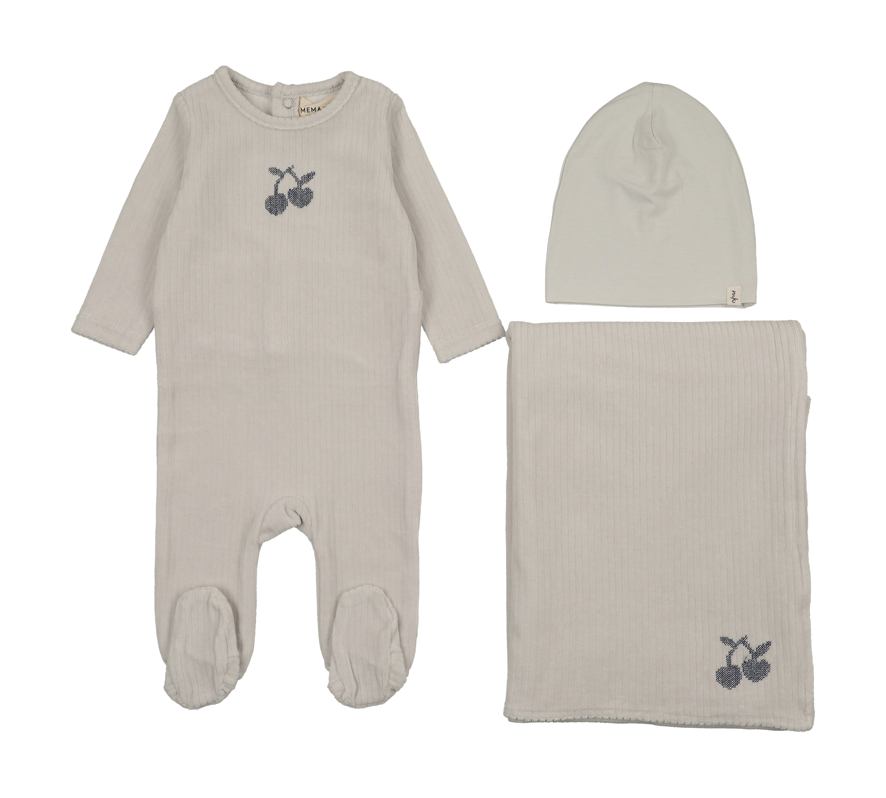 MEMA KNITS EMBROIDERED CHERRY 3PC SET (3M-6M)