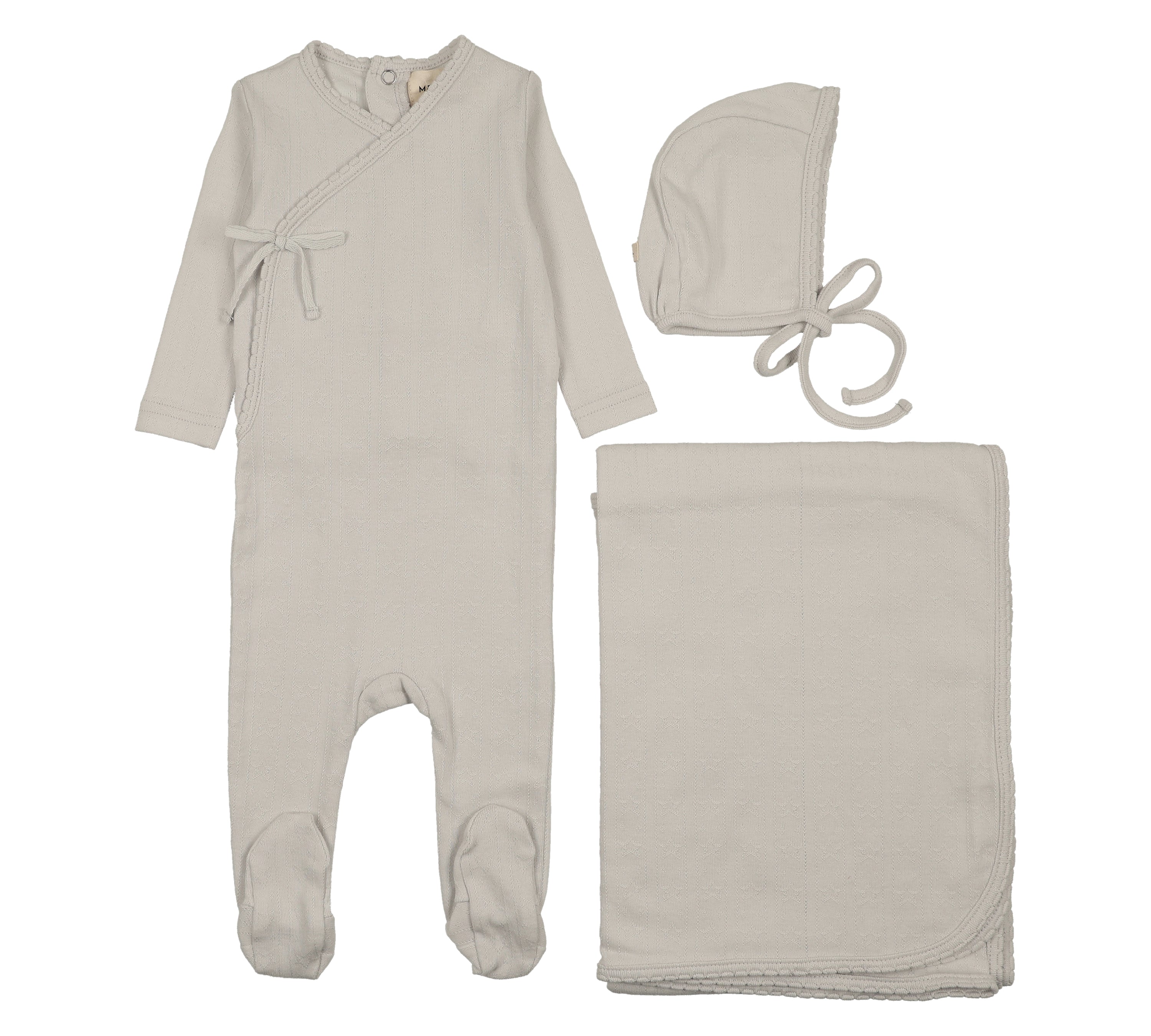 MEMA KNITS MOCK WRAP POINTELLE 3PC SET (3M-6M)