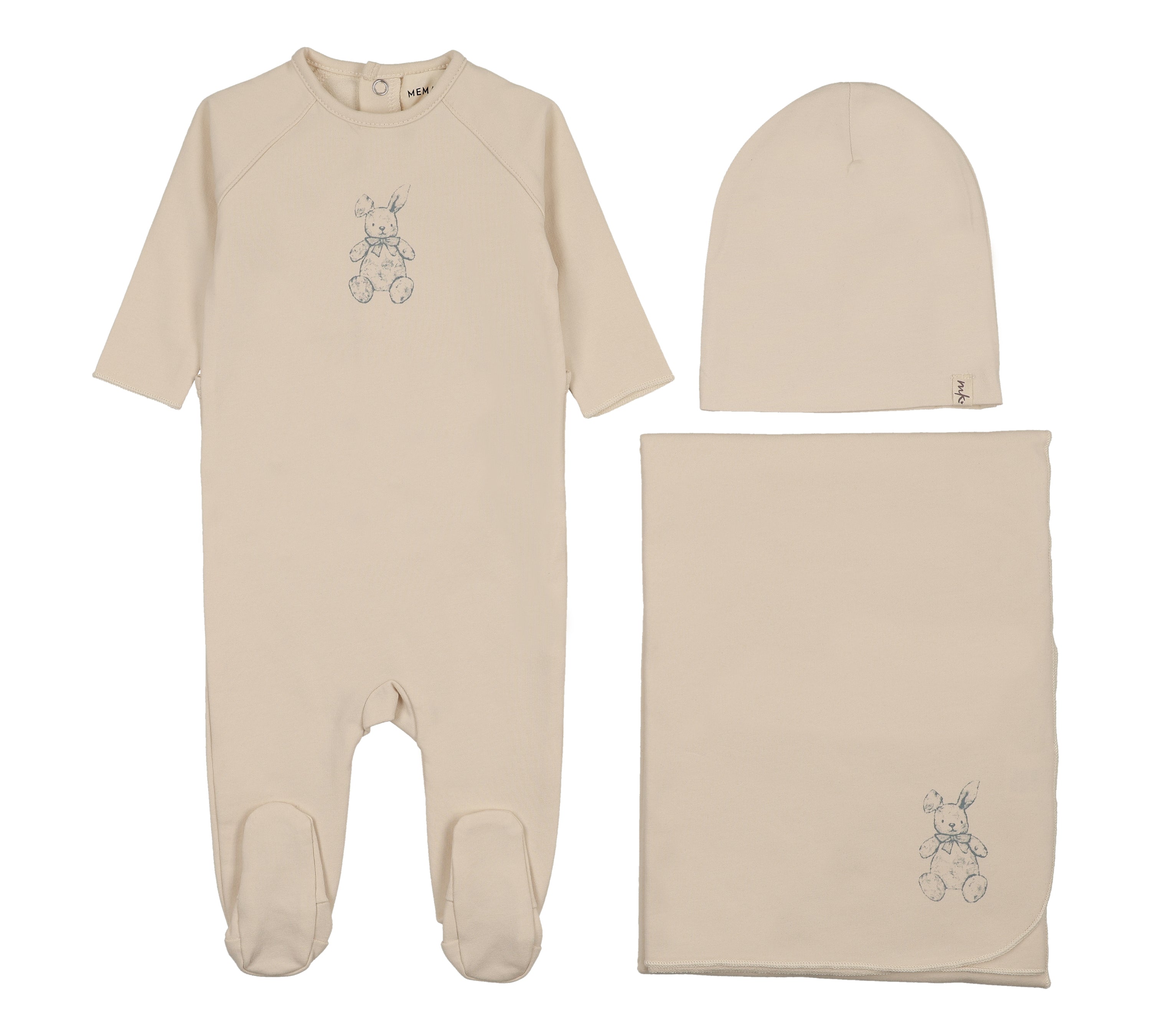 MEMA KNITS VINTAGE BUNNY PRINT 3PC SET (3M-6M)