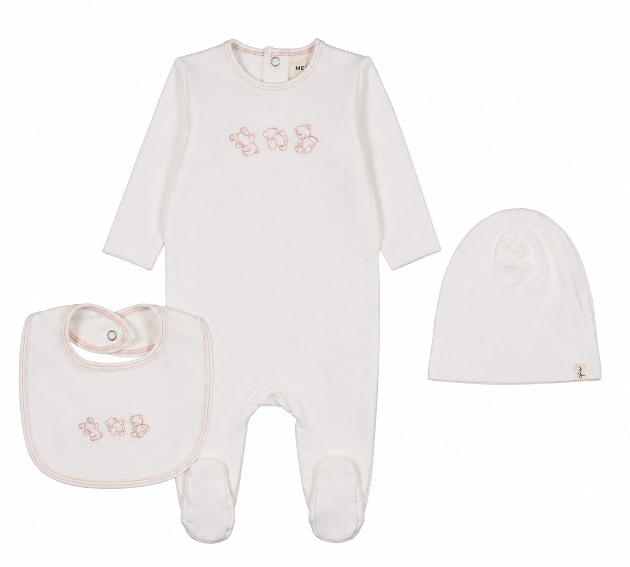 MEMA KNITS EMBROIDERED STITCH TEDDY 4PC SET (3M-6M)