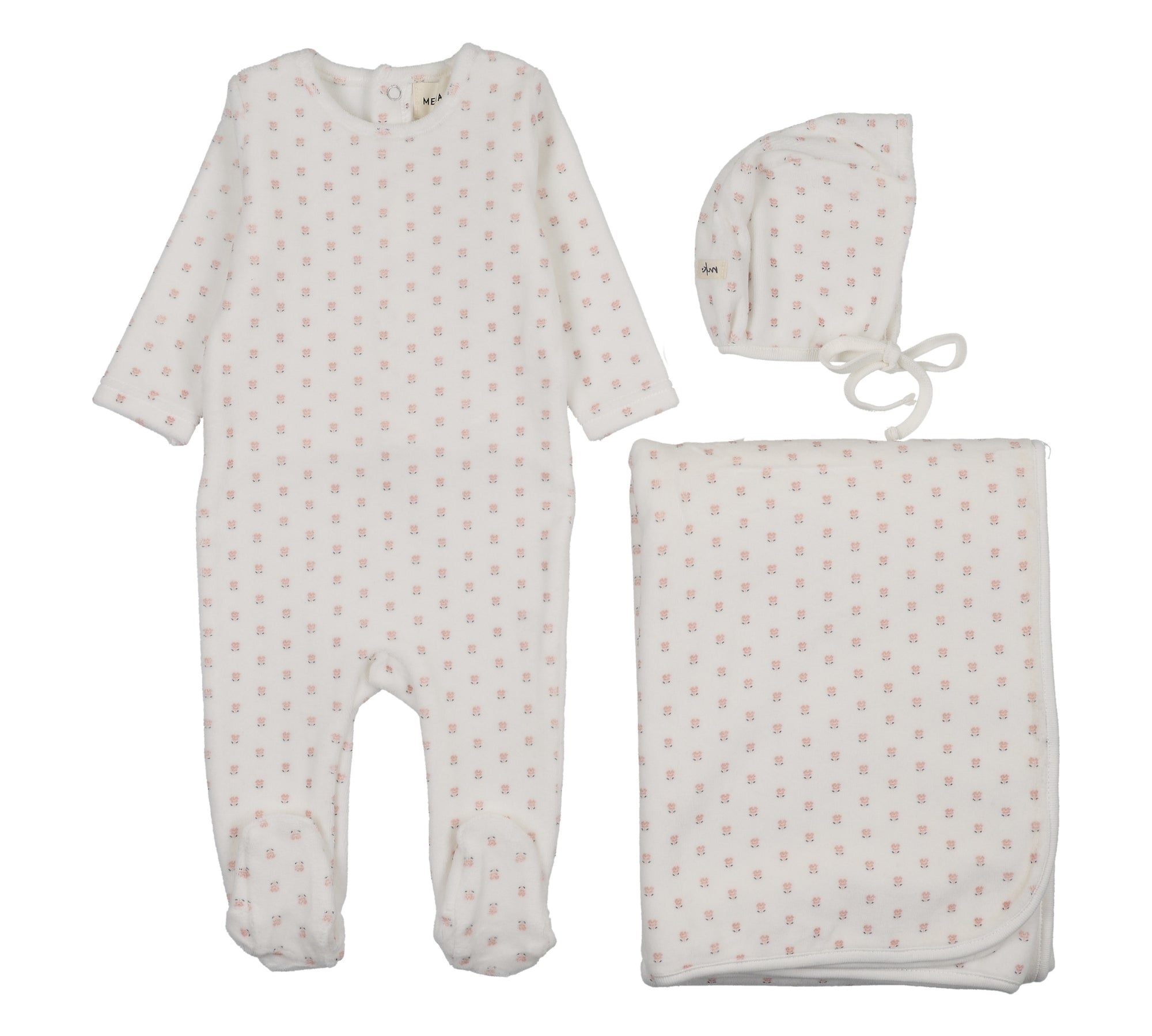 MEMA KNITS VELOUR FLORAL PRINTED 3PC SET (3M-6M)