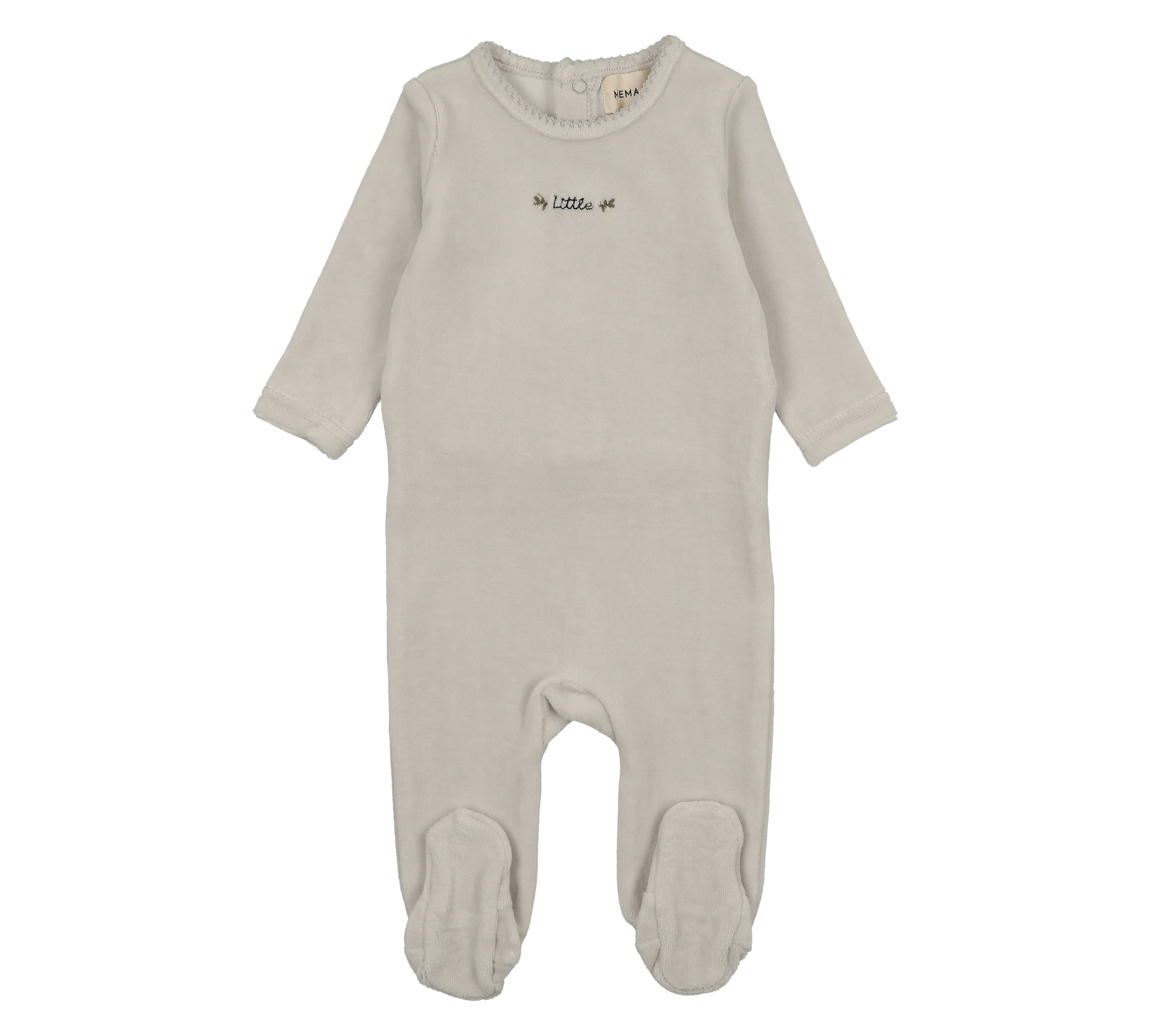 MEMA KNITS VELOUR FOOTIE W/EMBROIDERY (12M-18M)