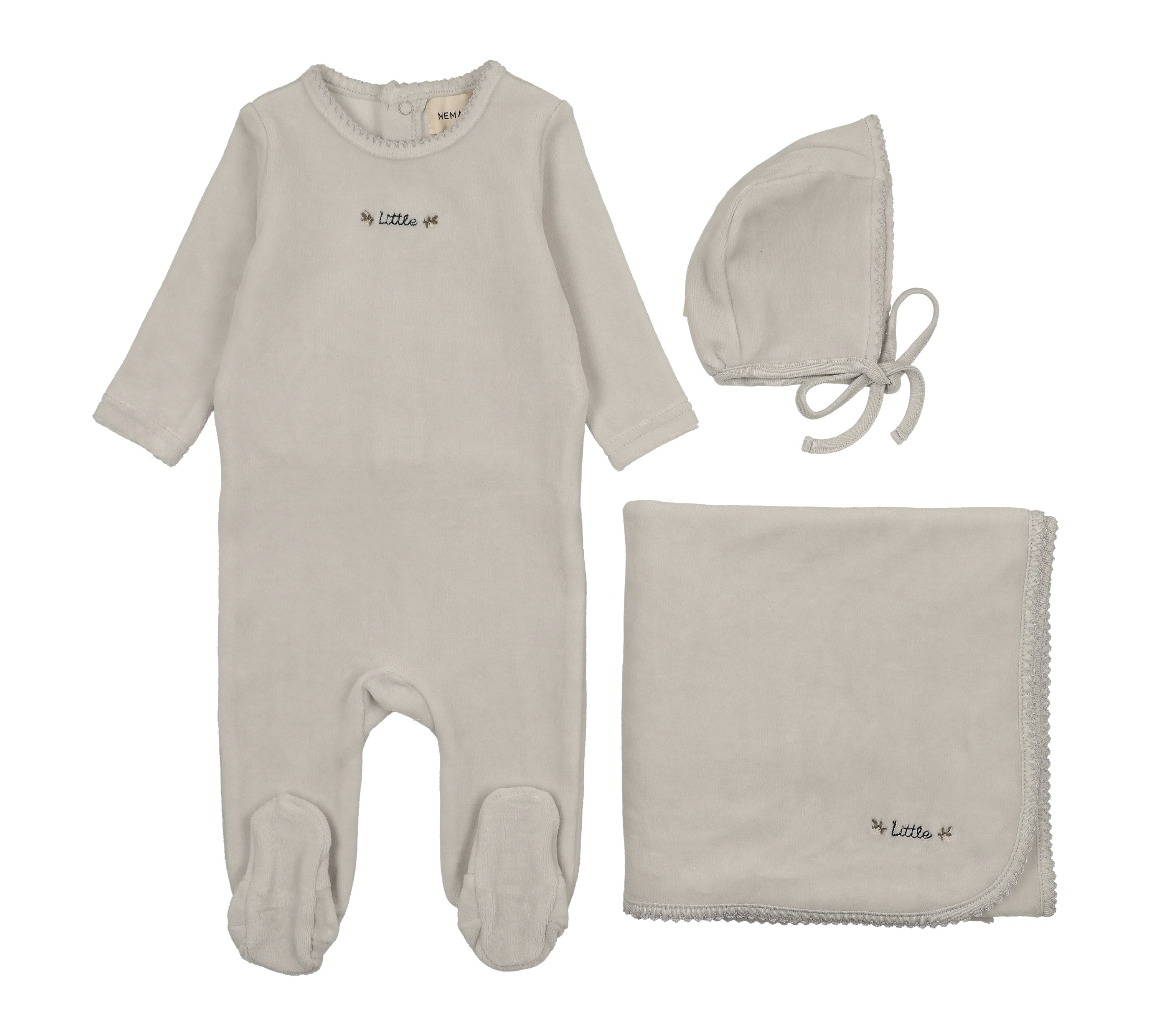 MEMA KNITS VELOUR EMBROIDERED 3PC SET (3M-6M)