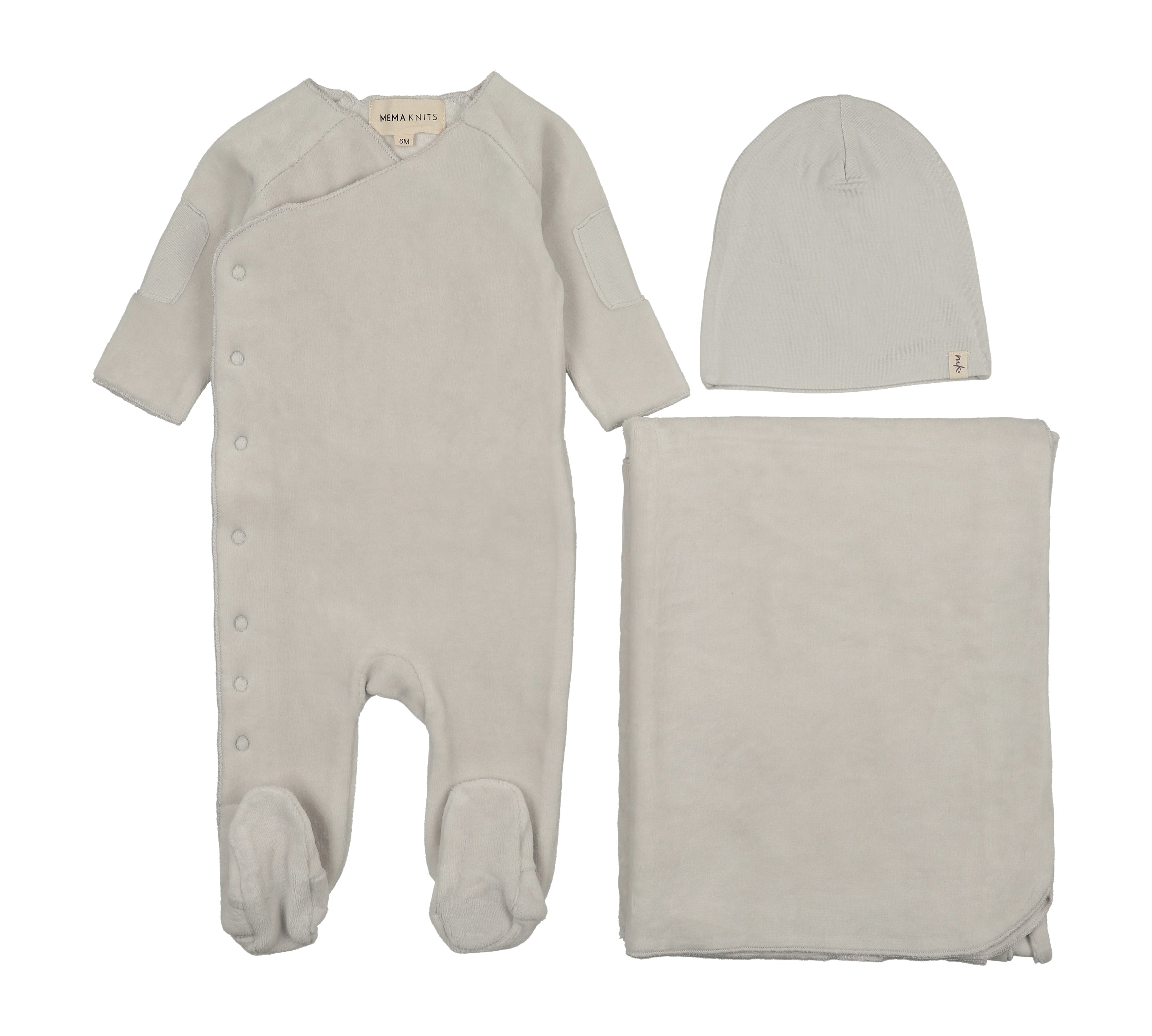 MEMA KNITS VELOUR SIDE SNAP 3PC SET (3M-6M)