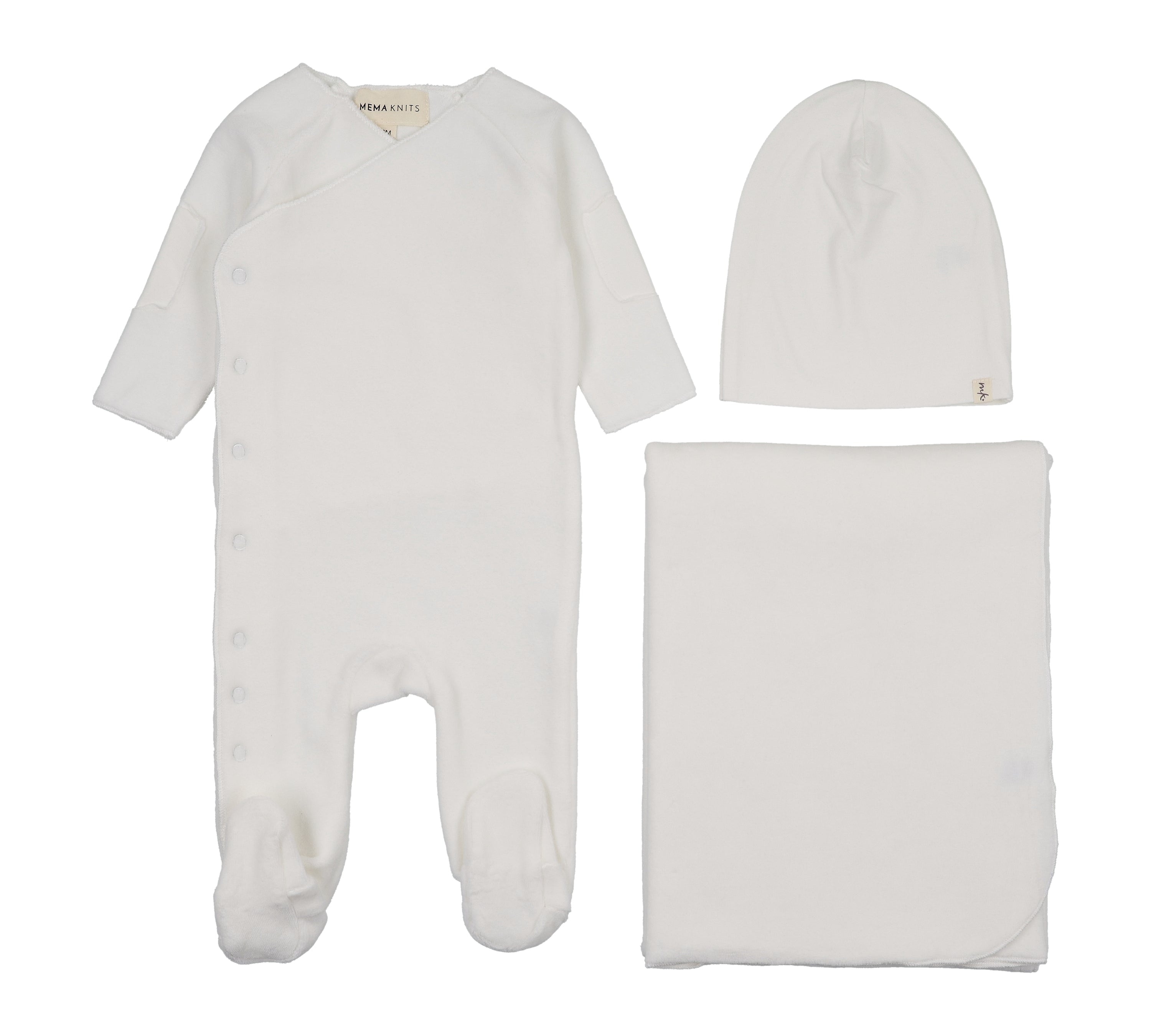 MEMA KNITS VELOUR SIDE SNAP 3PC SET (3M-6M)