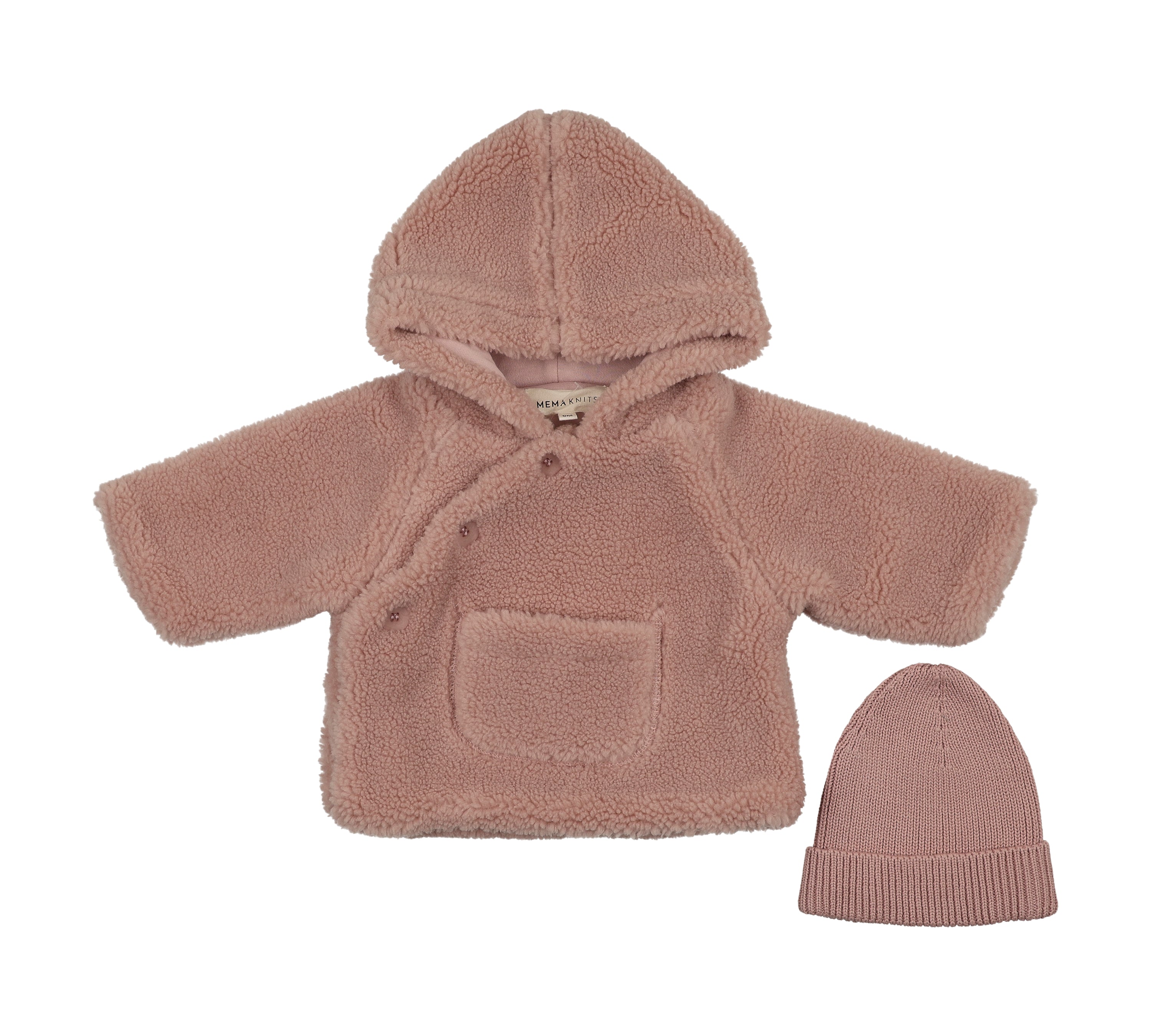 MEMA KNITS SHERPA JACKET W/KNITTED BEANIE (6M-18M)