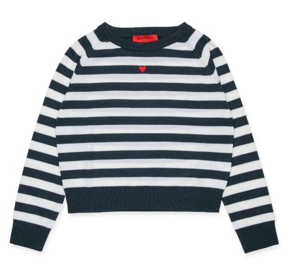 MAX & CO LS STRIPED SWEATER W/HEART EMB(10-16Y)