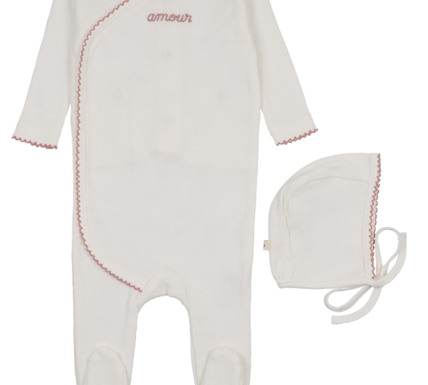 MEMA KNITS AMOUR EMB FOOTIE W/BONNET (3M-6M)