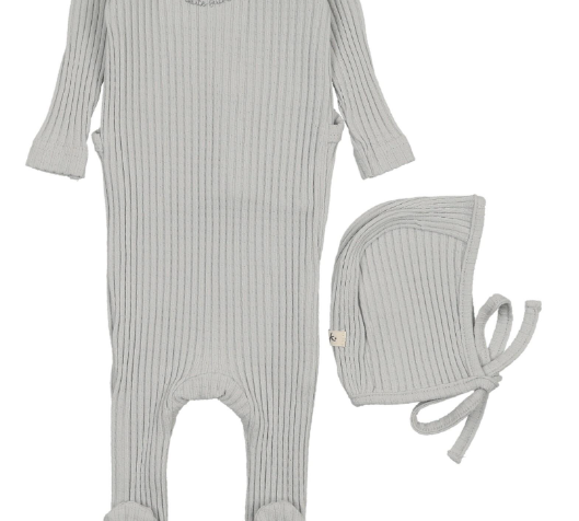 MEMA KNITS EMBROIDERED FOOTIE W/BONNET (1M-6M)