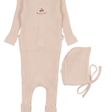 MEMA KNITS EMBROIDERED FOOTIE W/BONNET (1M-6M)