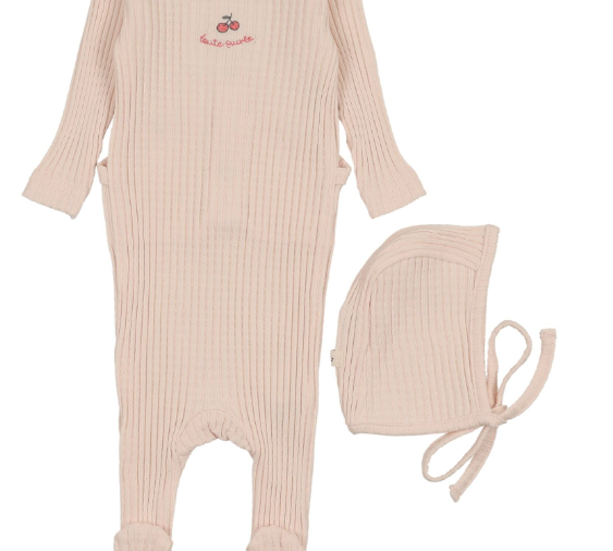 MEMA KNITS EMBROIDERED FOOTIE W/BONNET (1M-6M)