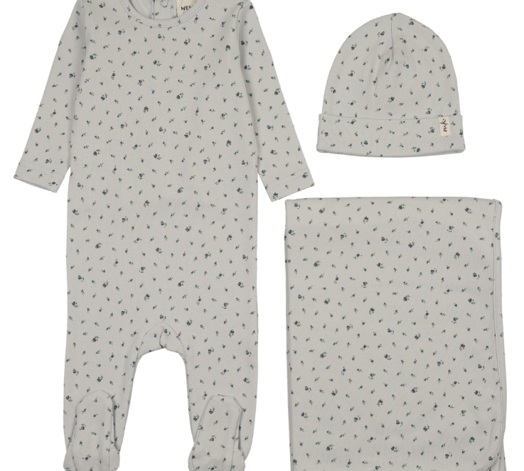 MEMA KNITS FLORAL SNAP BACK FOOTIE 3PC SET(1M-6M)