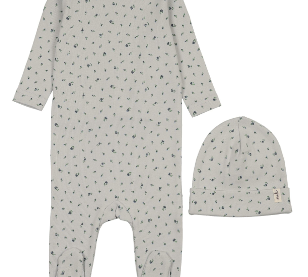MEMA KNITS FLORAL SNAP BACK FOOTIE W/BEANIE (3M-6M)