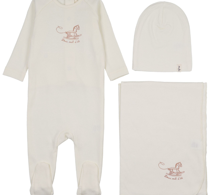 MEMA KNITS HORSE ROCKER FOOTIE 3PC SET (1M-6M)
