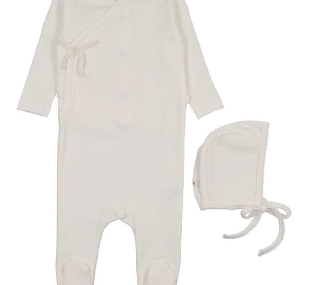 MEMA KNITS POINTELLE FOOTIE W/BONNET (3M-6M)