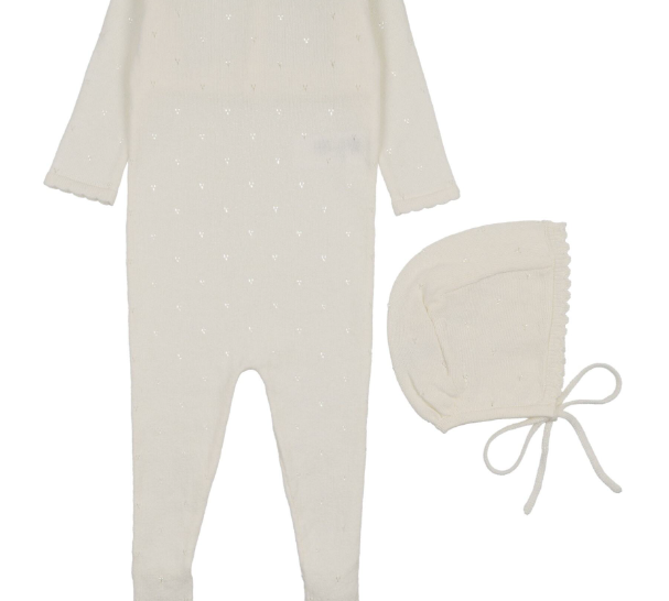 MEMA KNITS POINTELLE KNIT FOOTIE W/BONNET(1M-6M)