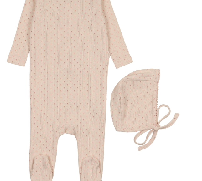 MEMA KNITS POINTELLE TULIP FOOTIE W/BONNET (3M-6M)