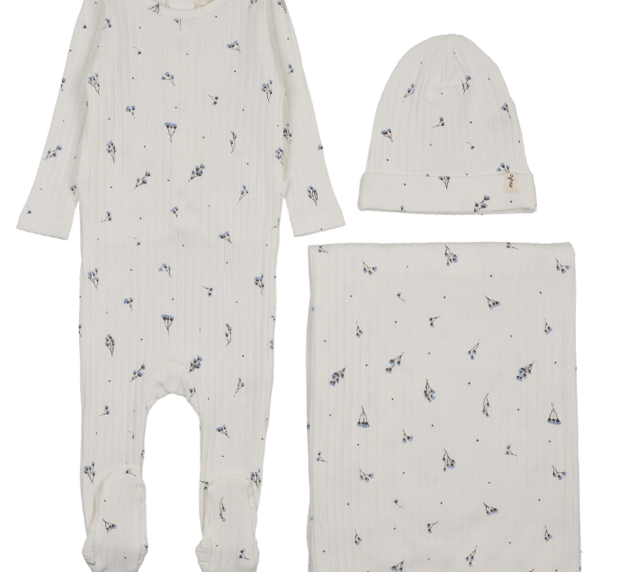 MEMA KNITS RIB FLORAL 3PC FOOTIE SET (1M-6M)