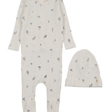 MEMA KNITS RIB FLORAL FOOTIE & BEANIE (3M-9M)