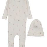 MEMA KNITS RIB FLORAL FOOTIE & BEANIE (3M-9M)