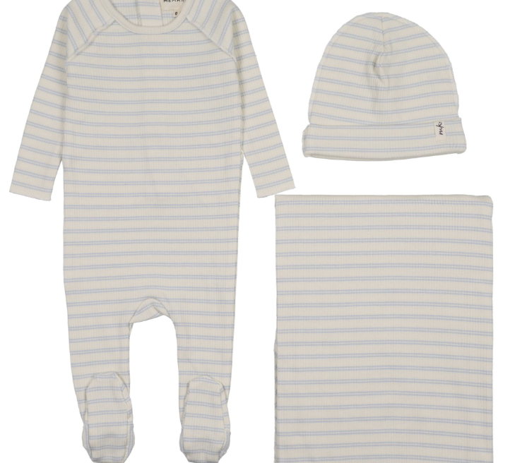 MEMA KNITS RIB STRIPE FOOTIE 3PC SET (1M-6M)