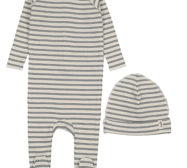 MEMA KNITS RIB STRIPE FOOTIE W/BEANIE (3M-9M)