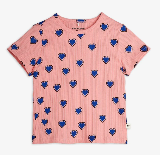 MINI RODINI OUTLINED HEARTS SS TSHIRT(9M-3Y)