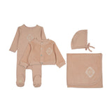 MON TRESOR MONOGRAM CARDIGAN LAYETTE SET(3M-6M)