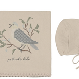 PELUCHE BIRDS CROSS STITCH KNIT BLANKET W/BONNET(OS)