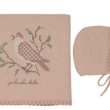 PELUCHE BIRDS CROSS STITCH KNIT BLANKET W/BONNET(OS)
