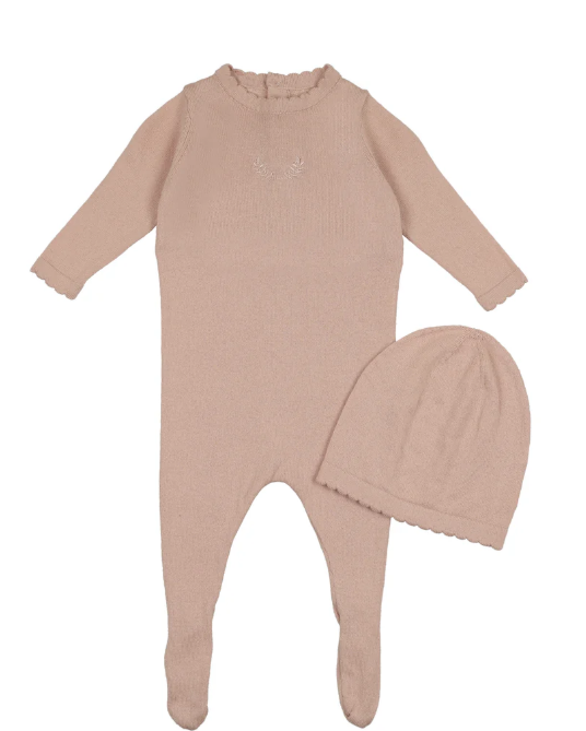 PELUCHE KNIT FOOTIE W/BEANIE (3M-6M)