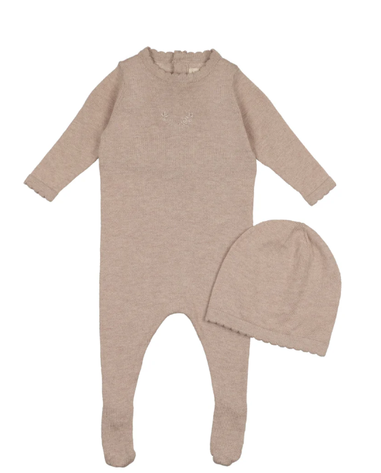 PELUCHE KNIT FOOTIE W/BEANIE (3M-6M)