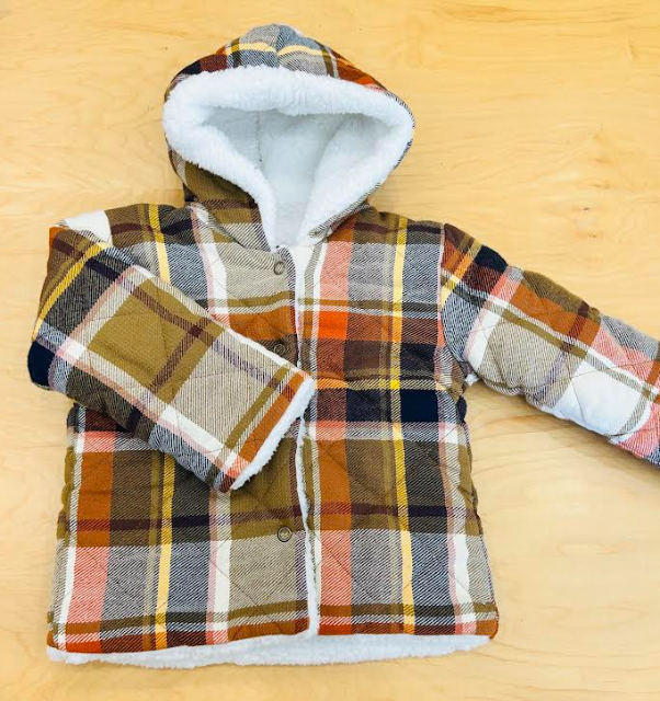PEQUENO TOCON 2042 PLAID HOODED COAT WITH SHERPA FUR(6-36M)
