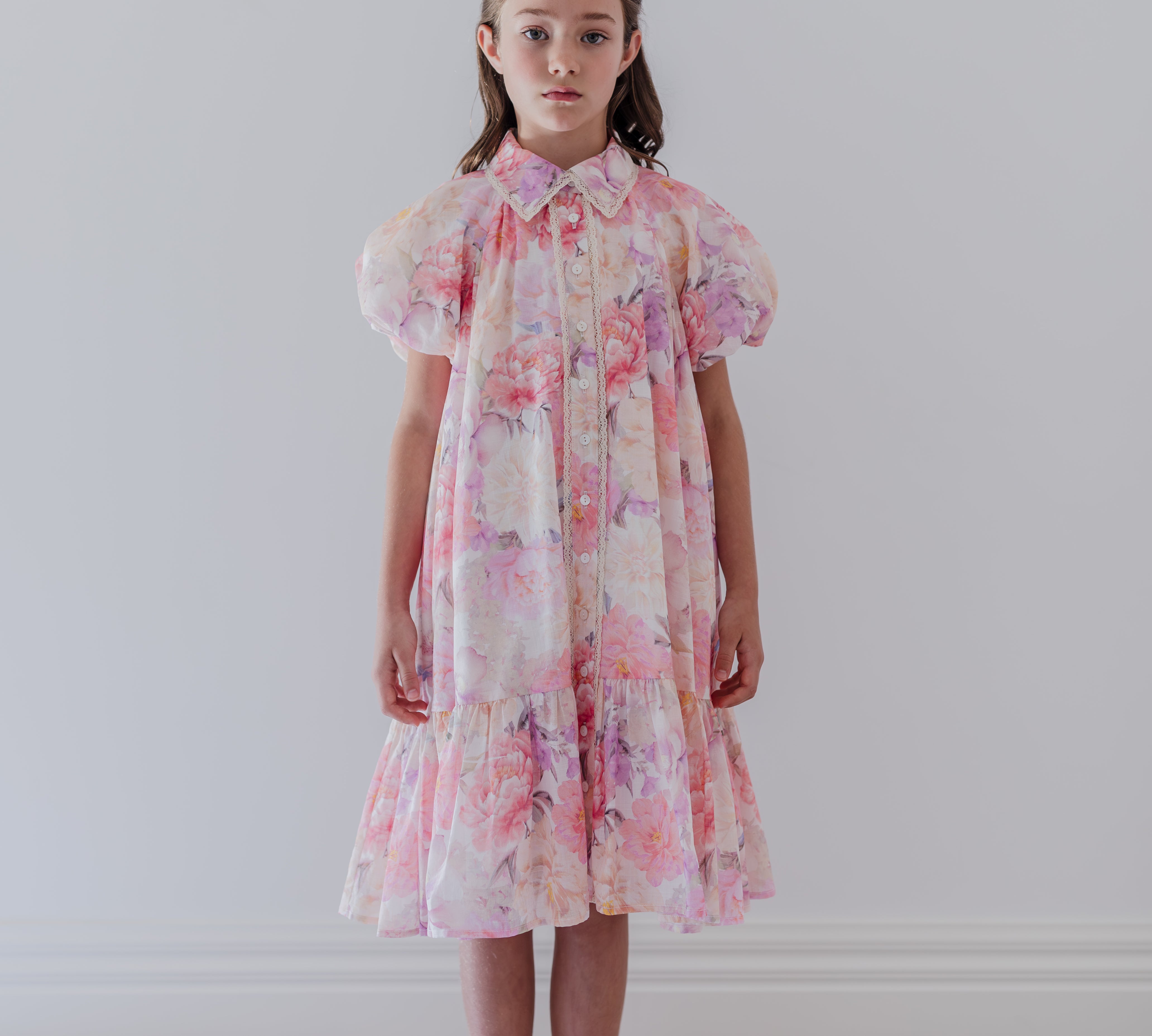 PETITE AMALIE DAHLIA PRINT SHIRT DRESS (4-18Y) - Klade Children's Boutique
