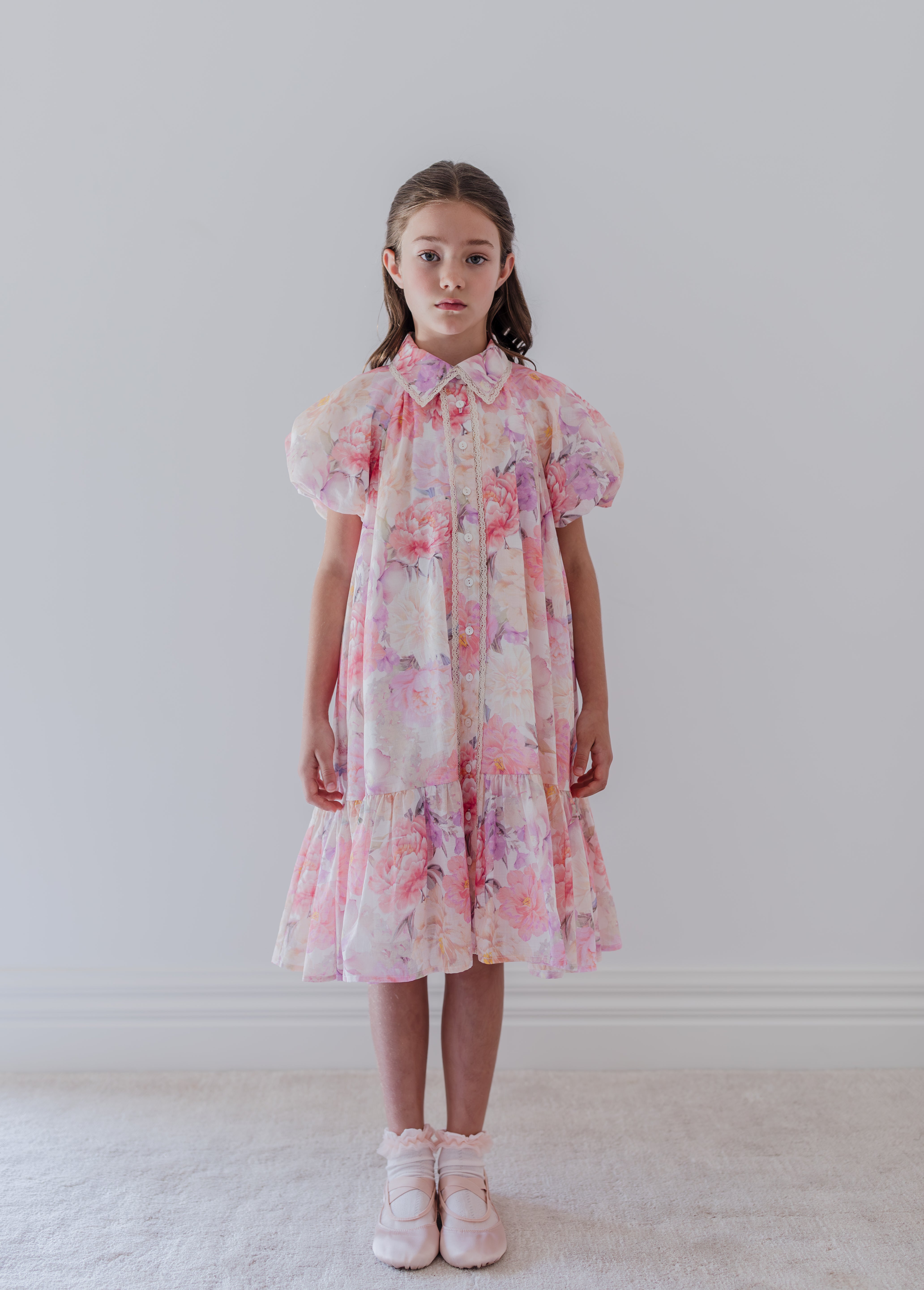 PETITE AMALIE DAHLIA PRINT SHIRT DRESS (4-18Y) - Klade Children's Boutique
