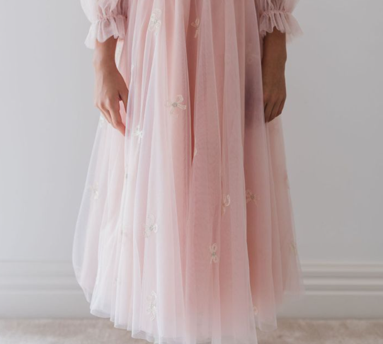 petite amalie pink dress Lace-trimmed tulle dress in pink - Petite Amalie