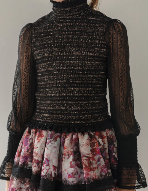 PETITE AMALIE LACE MESH SHIRRED TOP(12-18Y)