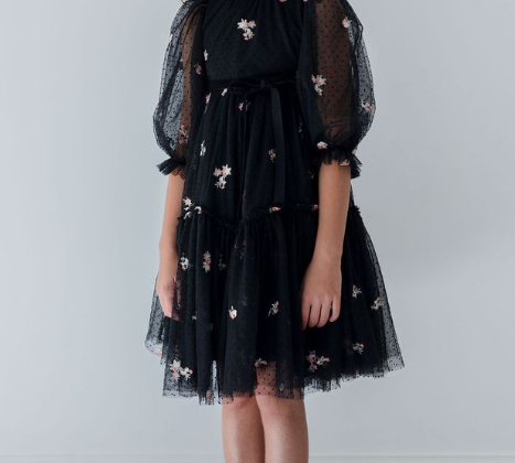 petite amalie cord embroidered smock dress PETITE AMALIE BODICE CORD SMOCKED DRESS