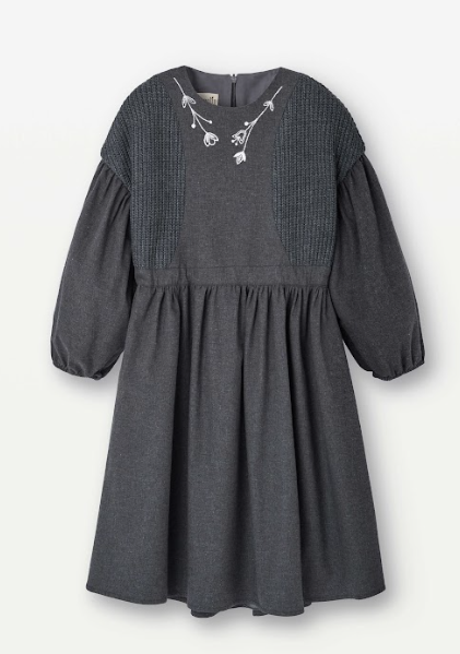 POPELIN DRESS W/SIDE PANELS (4-14Y) 5Y / ANTHRACITE
