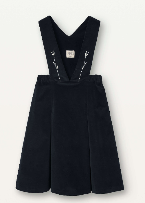POPELIN VELVET DRESS W/BIB (4-14Y)