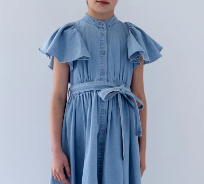 STEPH FLUTTER SLEEVE SHIRT DRESS (6-18Y) - Klade Children's Boutique