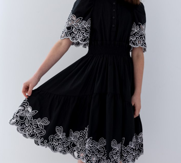 PETITE AMALIE SHIRRED EMBROIDERED DRESS (10-18Y) - Klade Children's Boutique