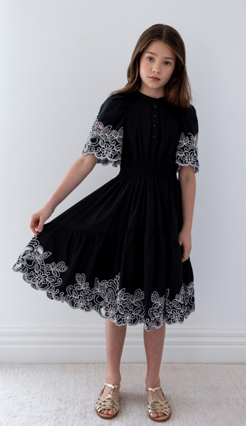 PETITE AMALIE SHIRRED EMBROIDERED DRESS (10-18Y) - Klade Children's Boutique