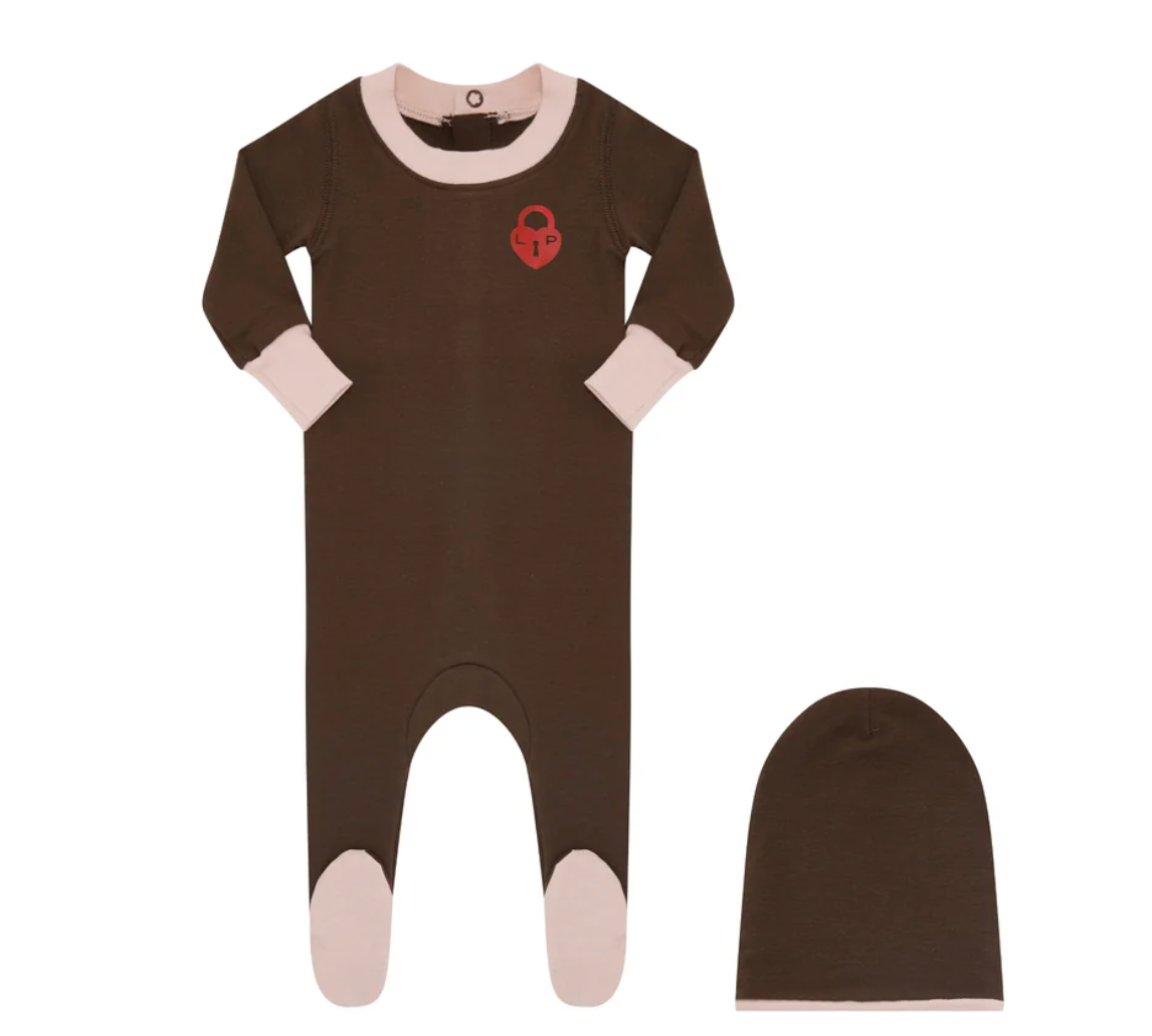 LITTLE PARNI BROWN FOOTIE PAJAMAS (3M-18M)