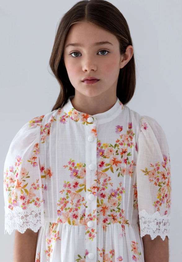 PETITE AMALIE FLORAL LACE SHIRT DRESS (10-18Y) - Klade Children's Boutique